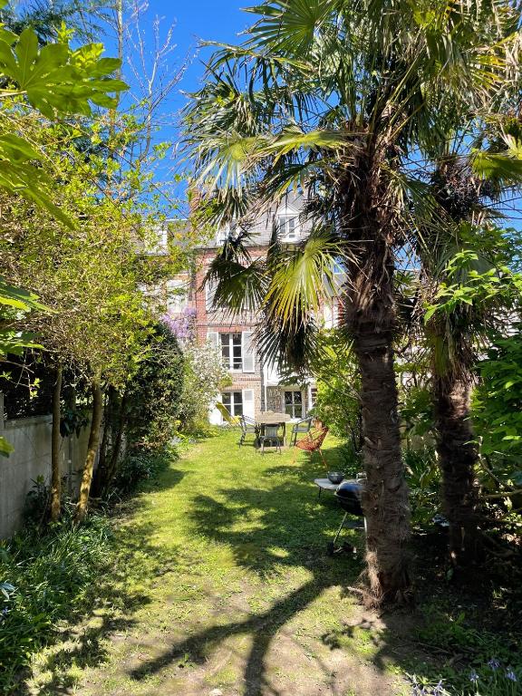 un palmier dans la cour d'une maison dans l'établissement La petite Dorade, à Étretat