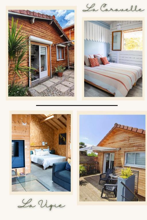 un collage de quatre photos d'une maison dans l'établissement Les Caravelles chalets de Tarbes, à Tarbes