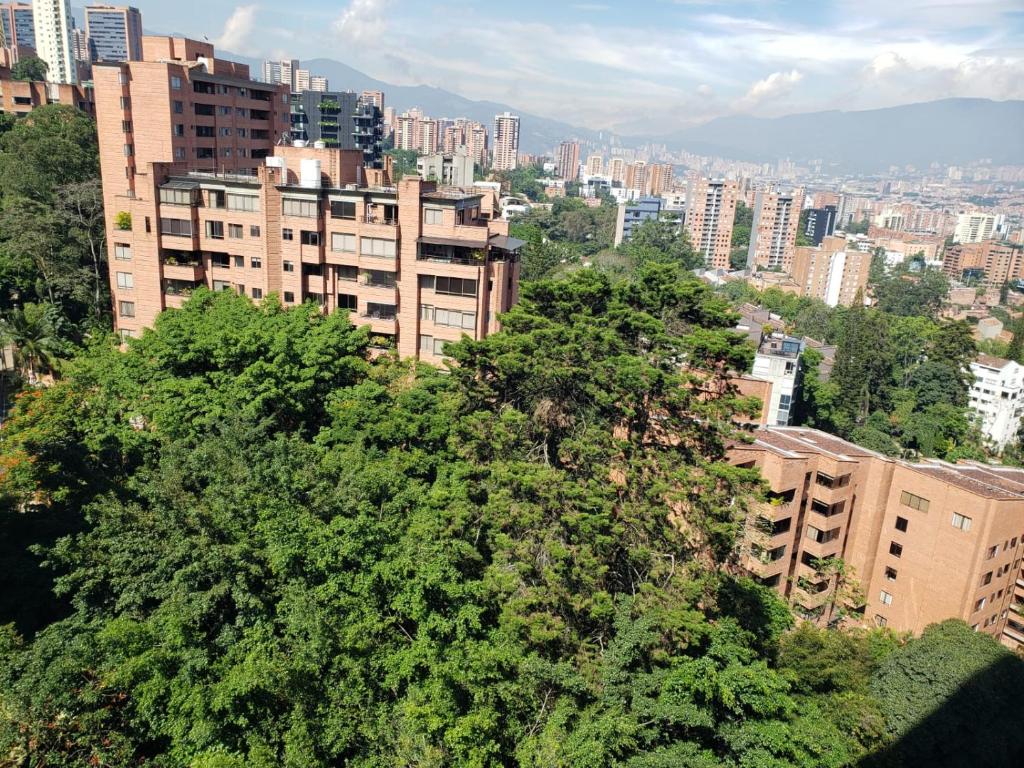 a view of a city with tall buildings and trees at Apartamento en medio de la Naturaleza in Medellín