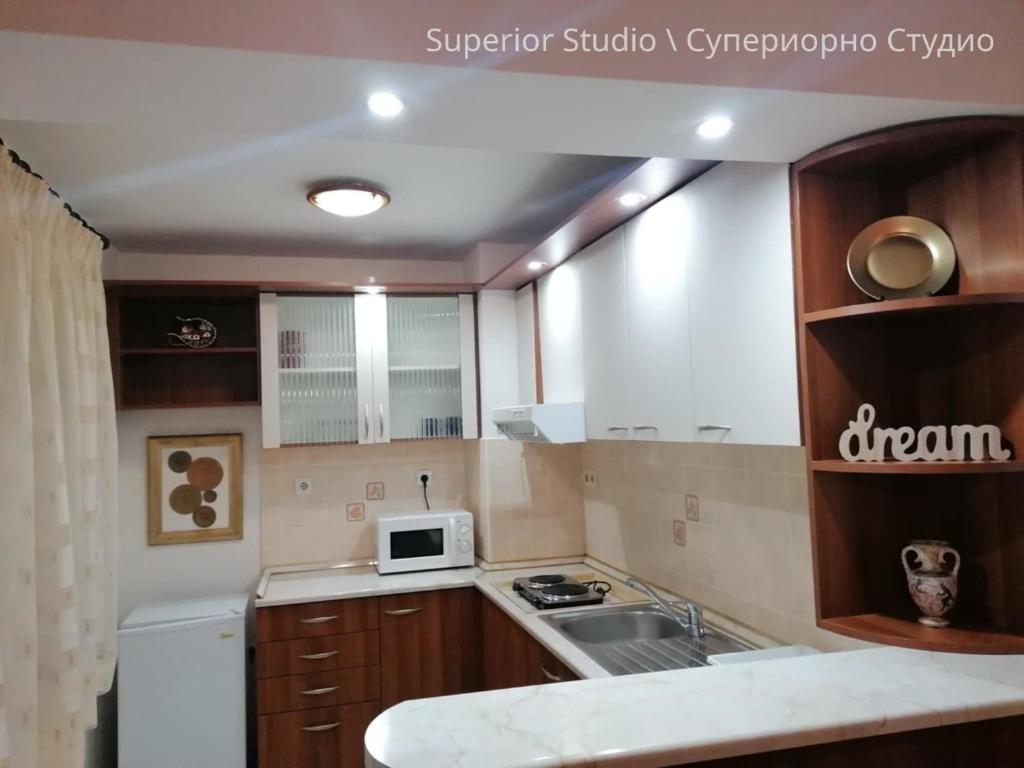Kuchyň nebo kuchyňský kout v ubytování Petkov Family Hotel
