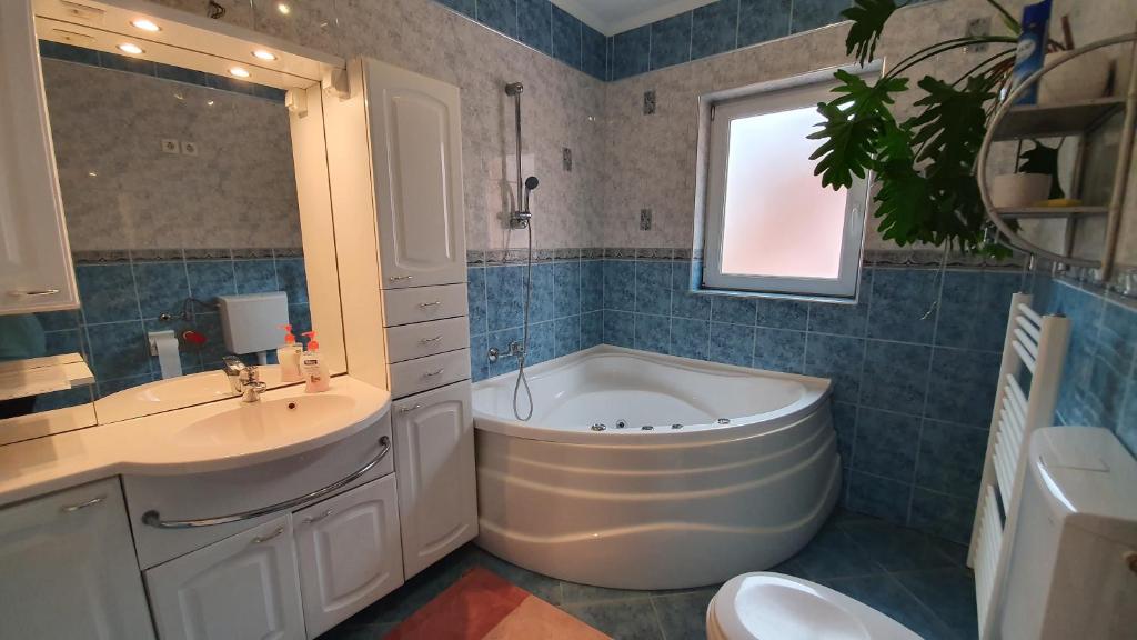 Łazienka w obiekcie Liget Nyaralóház és Apartman Liget