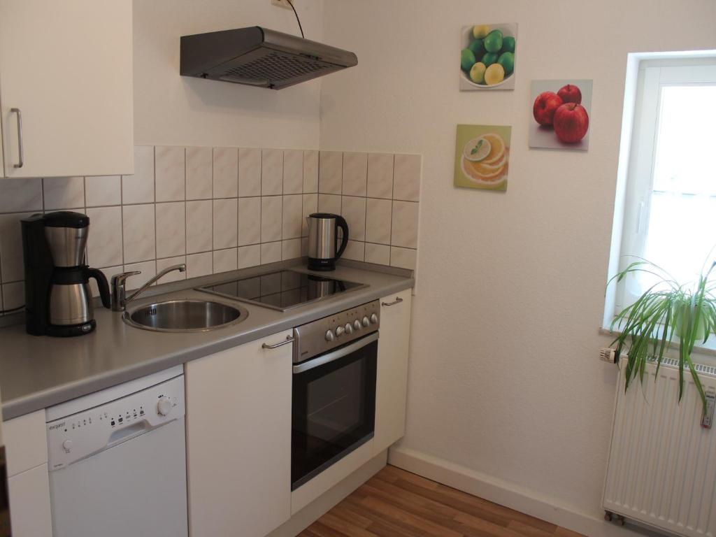 Kuchyň nebo kuchyňský kout v ubytování Cosy Apartment in Weißig with Garden