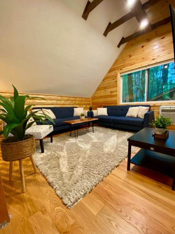 Uma área de estar em Lakeview Cabin in The Hideout