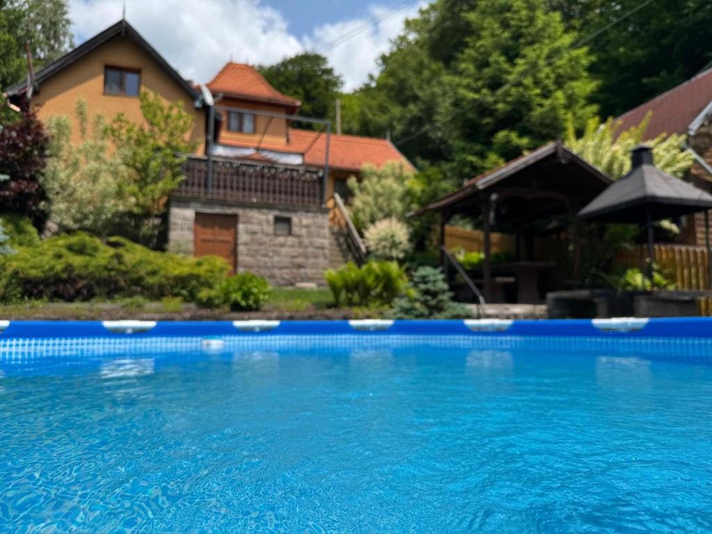 a large swimming pool in front of a house at Villa Garden Balvanyos in Turia