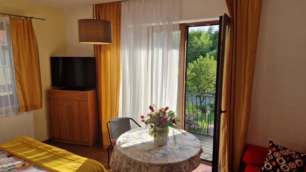 Televízia a/alebo spoločenská miestnosť v ubytovaní Apartamenty u Ani