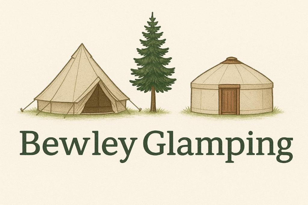 two tents and a tree with the words beverley camping at Bewley Glamping in Wambrook