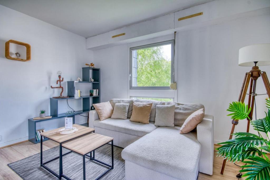 un salon avec un canapé et une table dans l'établissement Le Garenne au coeur de Vannes, à Vannes