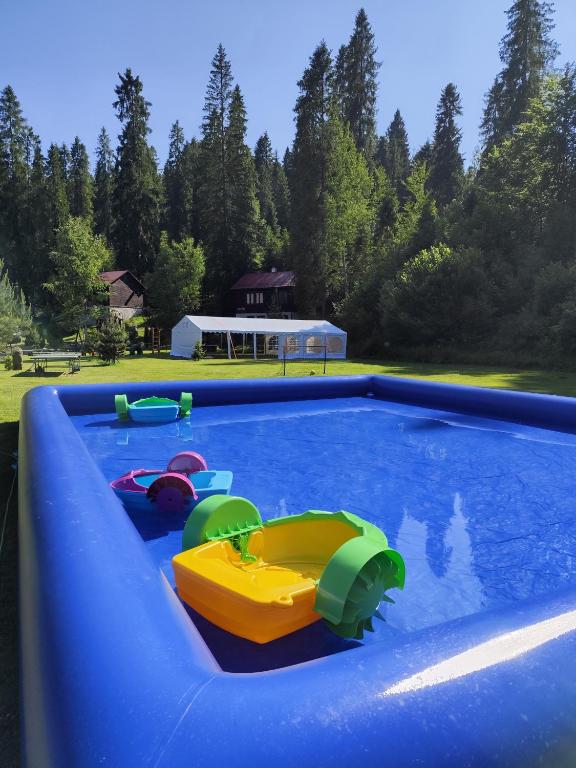 a large swimming pool with a water slide at Chaty Studienky in Oravský Biely Potok
