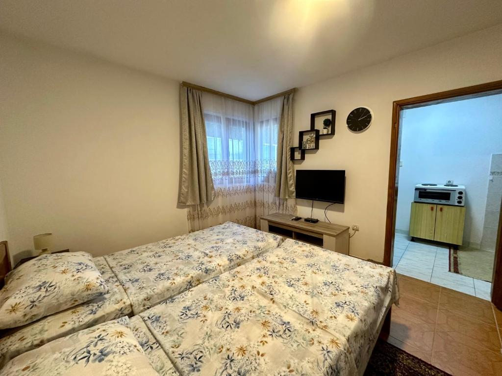 a bedroom with a bed and a television at Apartments Nera in Utjeha