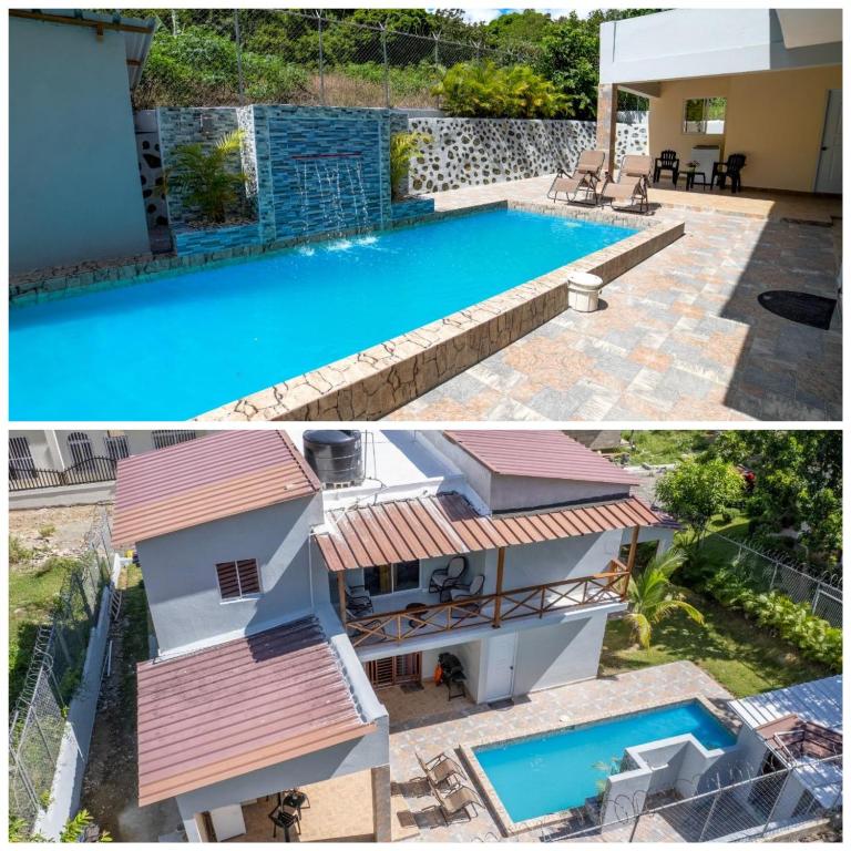 a villa with a swimming pool and a house at JARABACOA villa Almonte in Jarabacoa