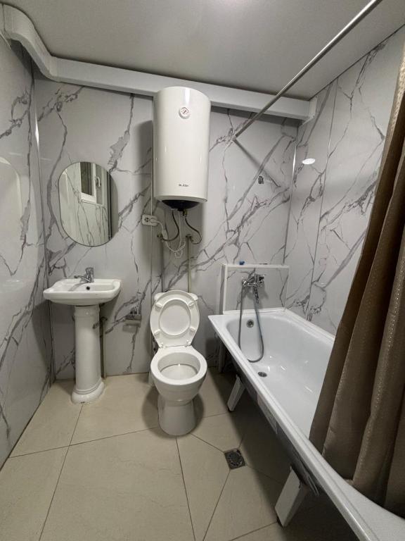 比什凯克Sayakatchy hostel的带马桶和水槽的浴室