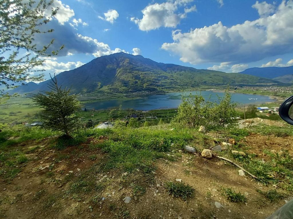 a view of a lake and a mountain at Dedushi Guesthouse &Wood cabins-Camping place in Gusinje
