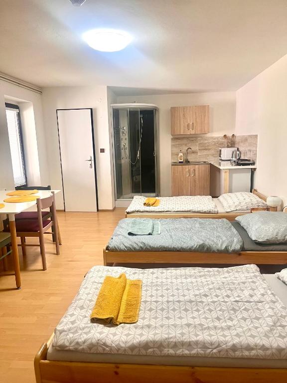 Postel nebo postele na pokoji v ubytování Ubytování na venkově Církvice