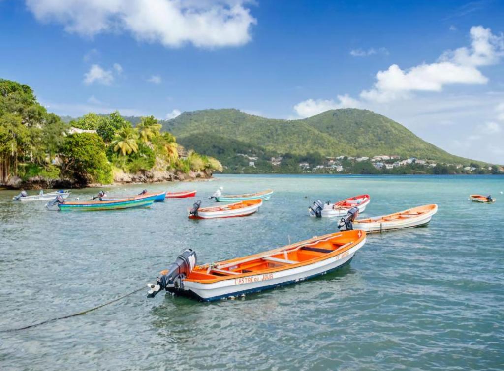 a group of boats sitting in the water at Studio Ti Paradis in Sainte-Luce