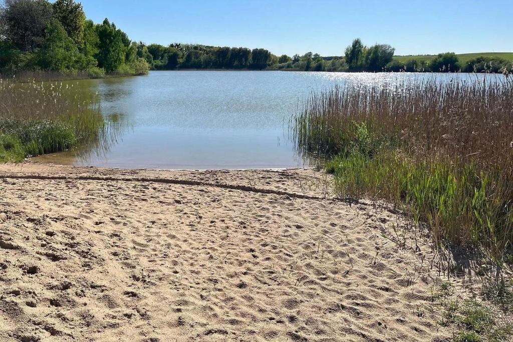 a sandy beach next to a body of water at Lassan, Ferienhaus Stine - Auszeit in stilvollem Ambiente in Lassan