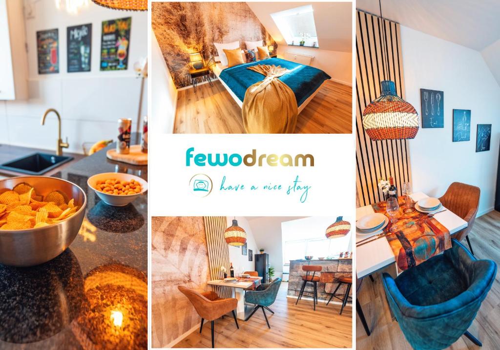 Stylisch - Citynah - Helios - HBF - Messe DUS في كريفيلد: مجموعة من الصور للمطبخ وغرفة المعيشة