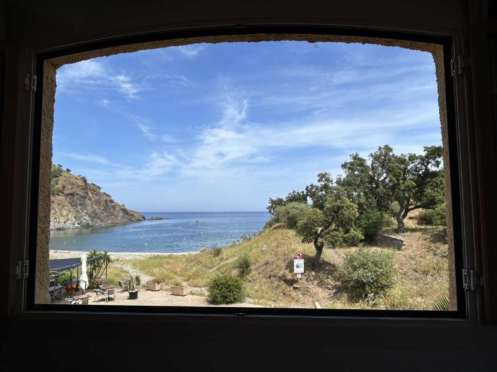 une vue sur l'océan depuis une fenêtre dans l'établissement Appart 2 pièces 6 couchages CERBERE BN200-013, à Banyuls-sur-Mer