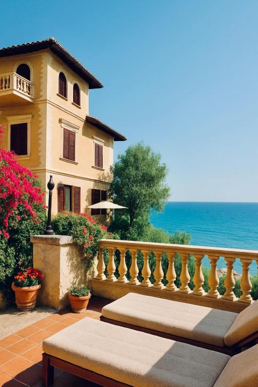 a house with a balcony with a view of the ocean at Villa Lina in Castiglioncello