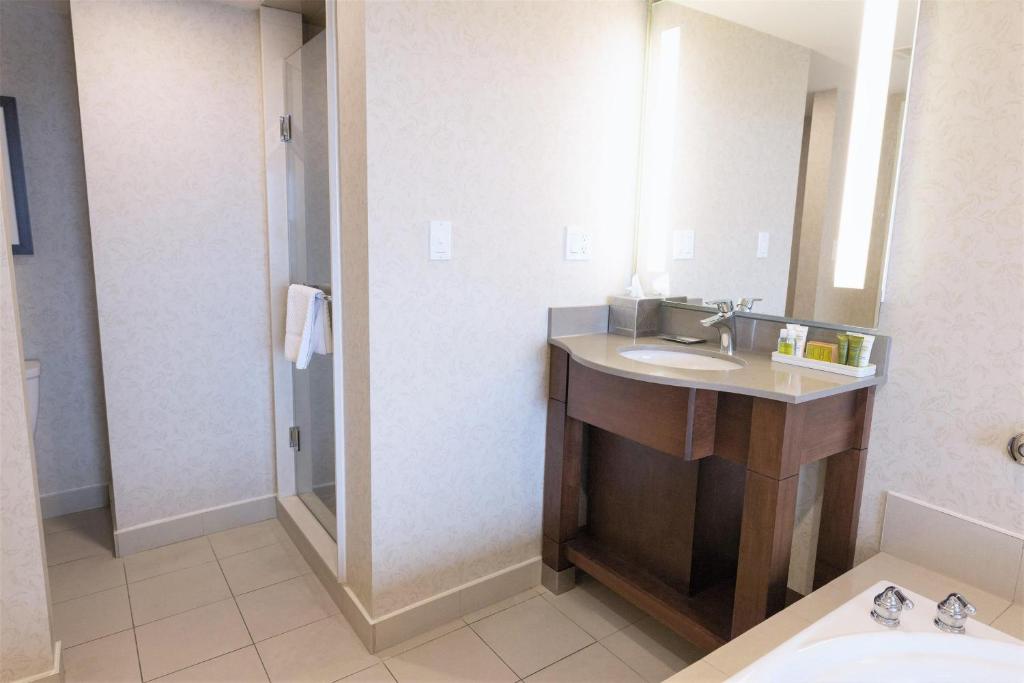 a bathroom with a sink and a mirror at Hilton Niagara Falls/ Fallsview Hotel and Suites in Niagara Falls