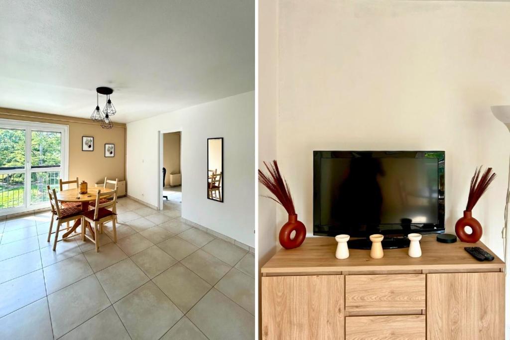 un salon et une salle à manger avec une télévision dans l'établissement Annecy - Bright & renovated 3-room apartment, à Annecy