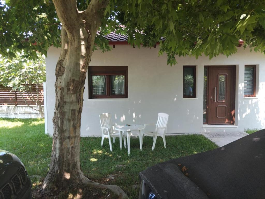 a table and chairs in front of a house at Anastasia in Leptokarya