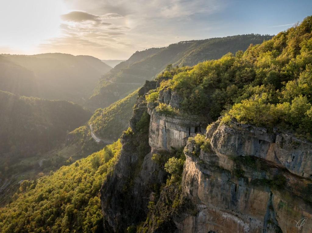a view of a mountain with trees on it at Gites de la Bastide, 30750 Trèves in Tréves