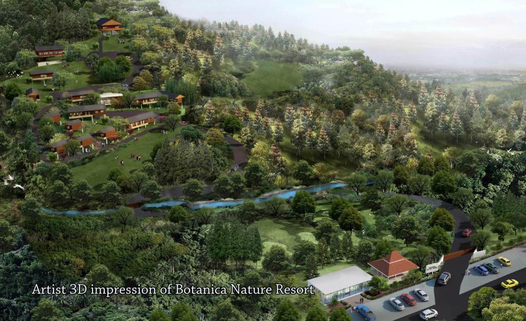 an artist impression of a planned mountain mine resort at Botanica Nature Resort in Bitung