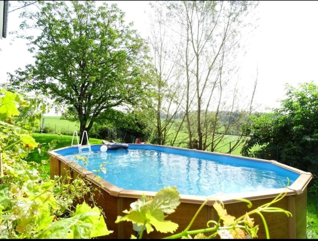 - une piscine dans une cour arborée dans l'établissement Appartemt Indépendant- Paysage Verdoyant- Piscine, à Plombières-les-Bains