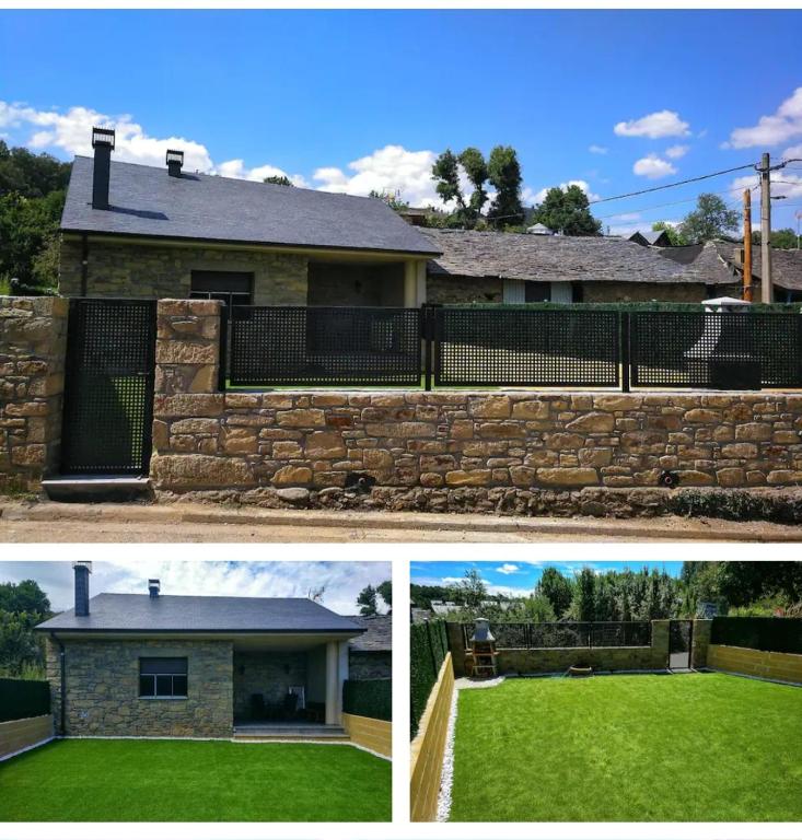 two pictures of a house and a stone wall at Gatonegro in Trefacio