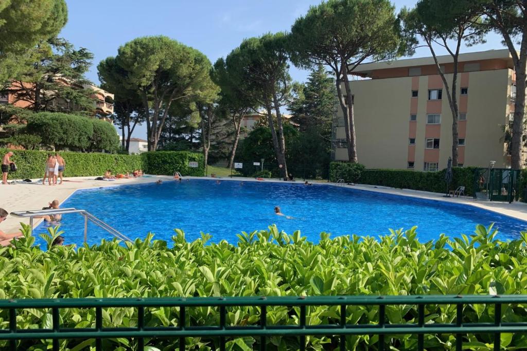 - une piscine dans un complexe avec des baigneurs dans l'établissement Charming studio for two in Mandelieu-la-Napoule, à Mandelieu-la-Napoule