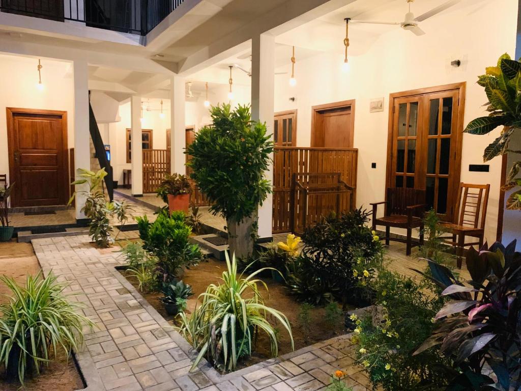 a courtyard of a house with plants and trees at Elite Bay Arugambay in Arugam Bay