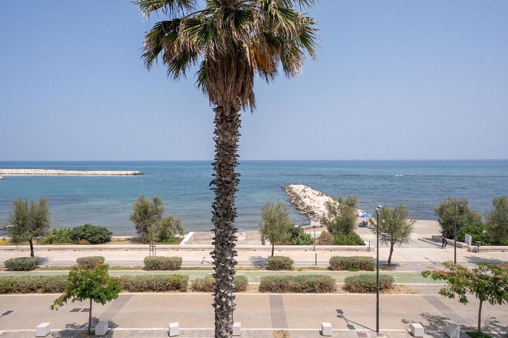 a palm tree in a park next to the ocean at Dimora Waterfront in Bari