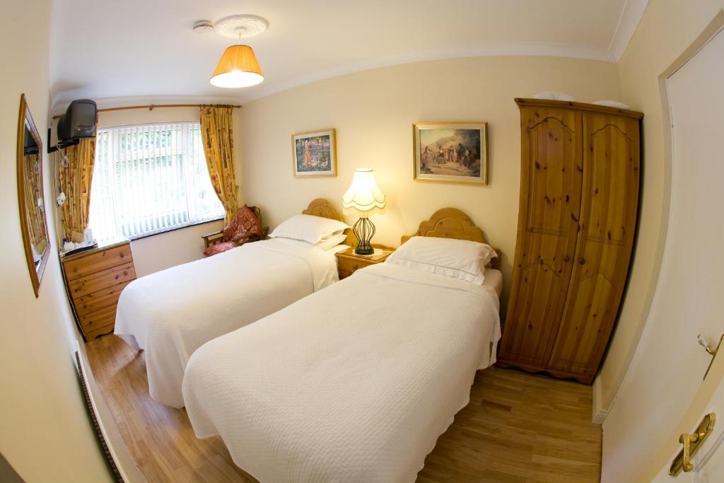 1 dormitorio con 2 camas y ventana en Danabel B&B en Kinsale