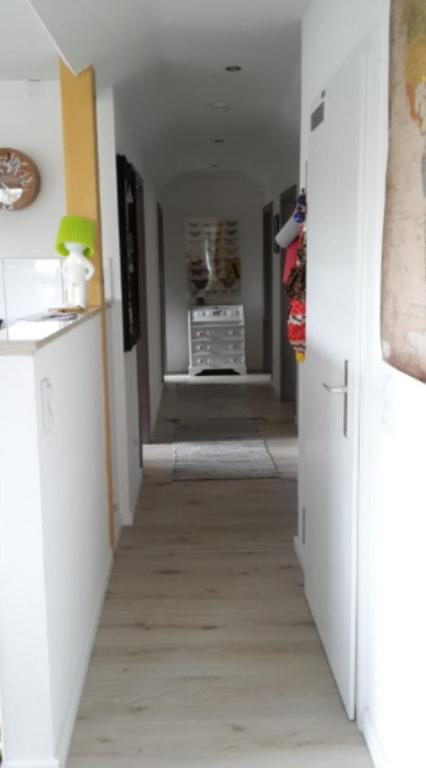 un couloir d'une chambre avec une cuisine et un couloir dans l'établissement appartement nimes rue sainte-catherine 2 pièces, à Nîmes