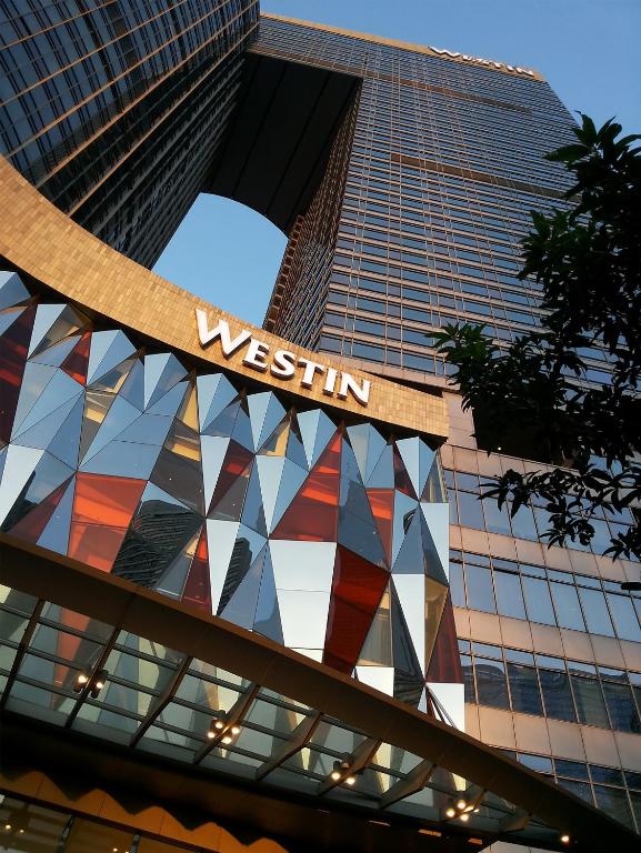 a view of a westin building with a sign on it at The Westin Guangzhou in Guangzhou