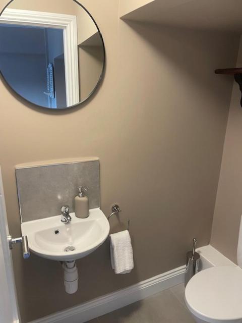 un bagno con lavandino e specchio di The Merry Cobbler a Dublino