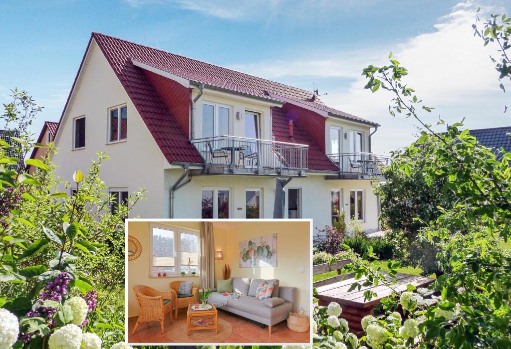 a collage of a house with at Auszeit zu zweit - Usedom Ferienwohnungen Tannengrund in Loddin