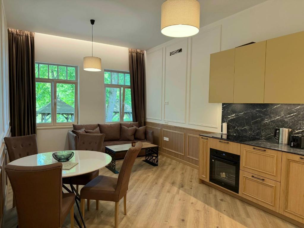 Dapur atau dapur kecil di Poilsis Smiltynes Kurhauze Stay at the Smiltynes Kurhaus