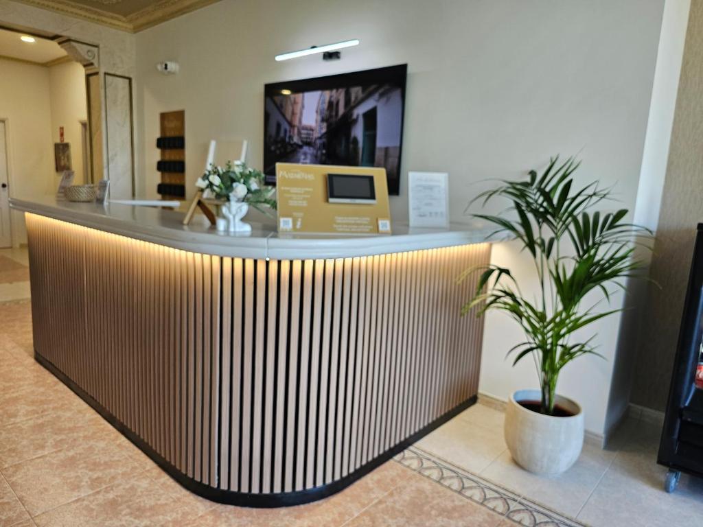 lobby z ladą i doniczką w obiekcie Hotel Mataleñas w mieście Santander