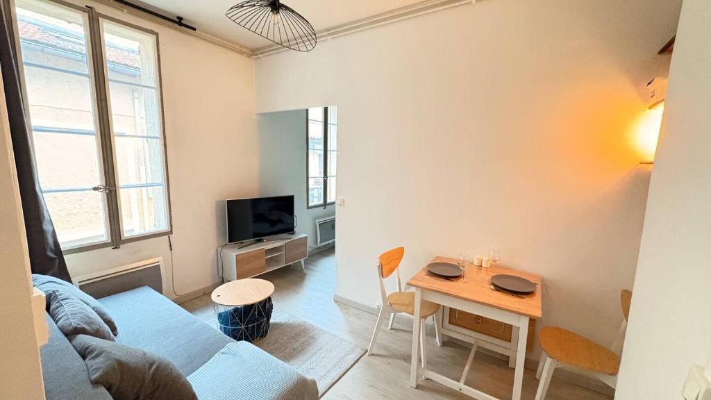 un salon avec un canapé et une table dans l'établissement L'harmonie de Saint Lazarre 3, à Avignon