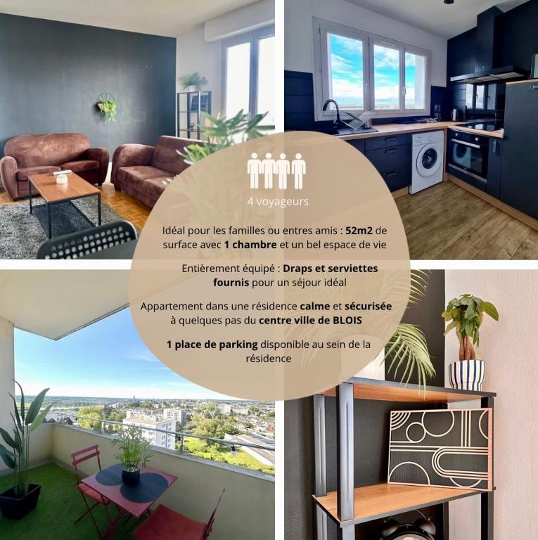 un collage de trois photos d'un salon dans l'établissement L'atelier Panoramique, à Blois