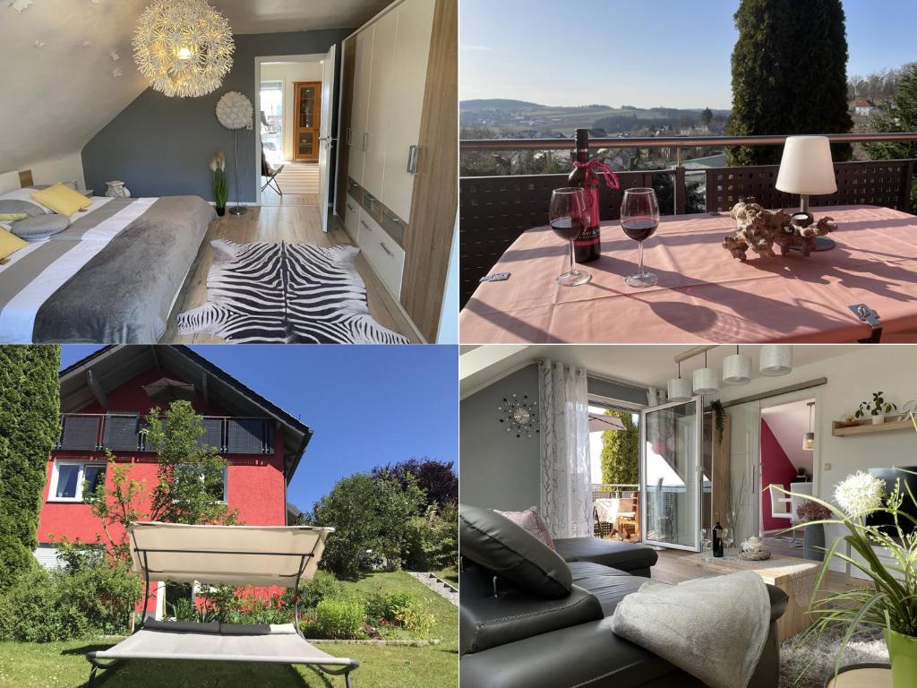 a collage of photos of a house at Schöne Ferienwohnung in Schauenstein-Hof im Frankenwald mit Loggia 100qm in Schauenstein