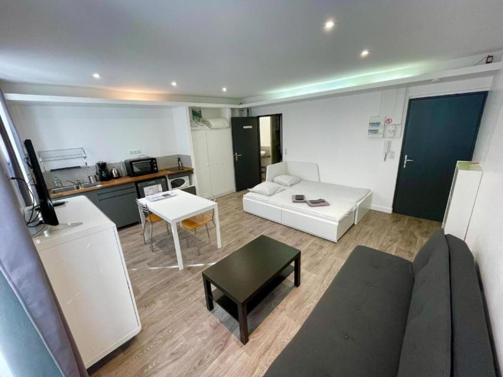 un salon avec un canapé et une table dans l'établissement Dolaizon 2 - Studio Meublé 28 M2, au Puy-en-Velay
