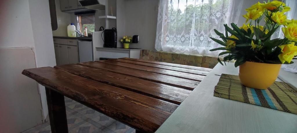 Kuchyň nebo kuchyňský kout v ubytování Pronájem dřevěného mobilheimu Štít