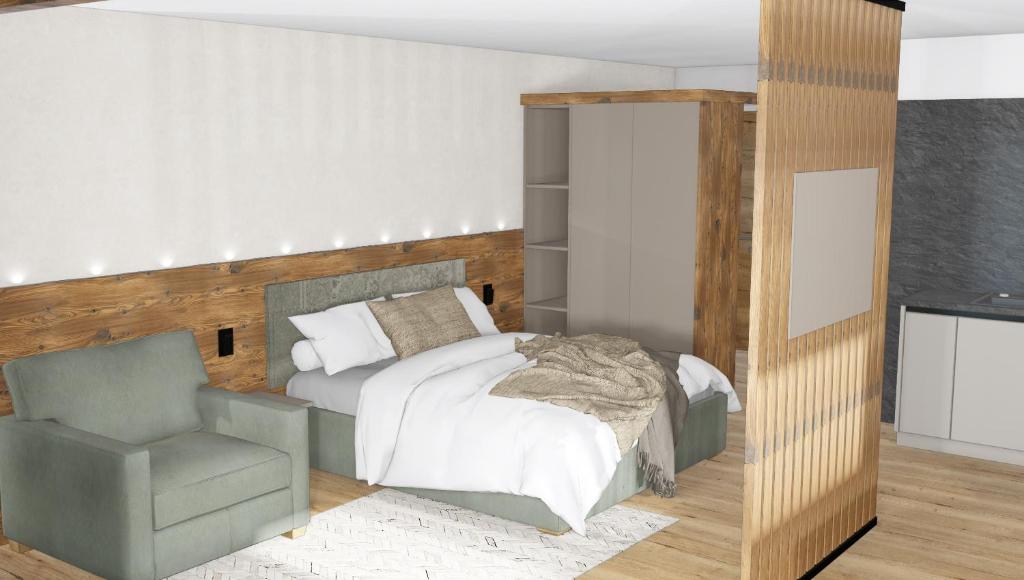 Postel nebo postele na pokoji v ubytování Kristall Apartments