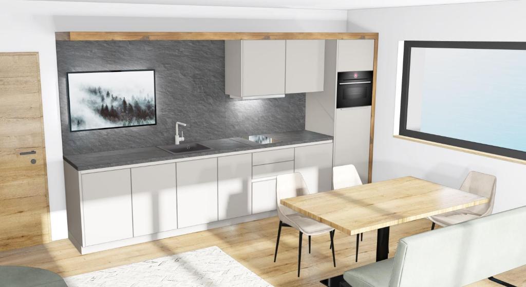 Kuchyň nebo kuchyňský kout v ubytování Kristall Apartments