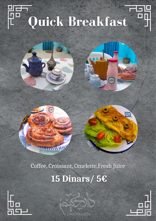 a flyer for a bakery with four pictures of pastries at Dar Hkaïem in Sousse