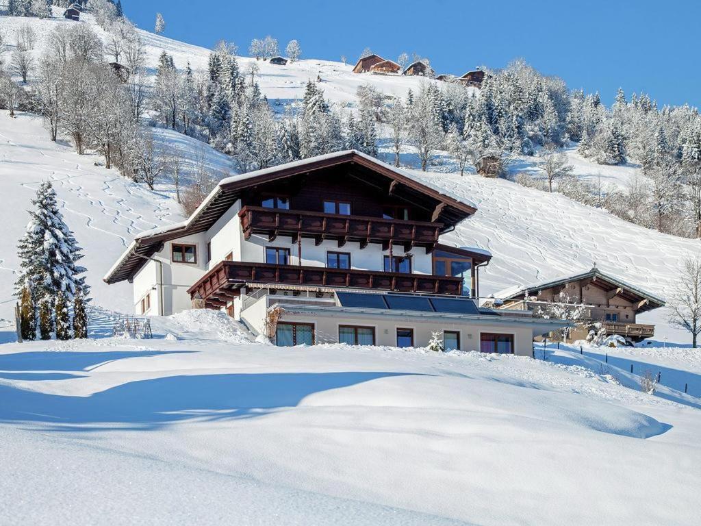 a house on a snow covered slope with a building at Appartement Riedmann in Brixen im Thale