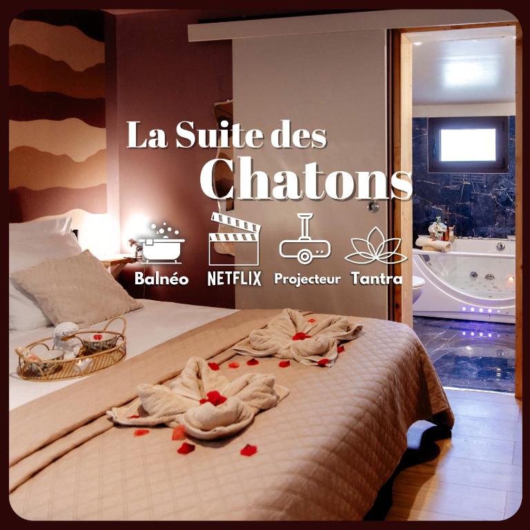 - un lit à baldaquin avec des serviettes dans l'établissement La Suite romantique des Chatons, à Mimizan