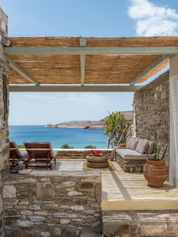 a patio with a view of the ocean at Serifos Dream Houses near the sea in Ganema